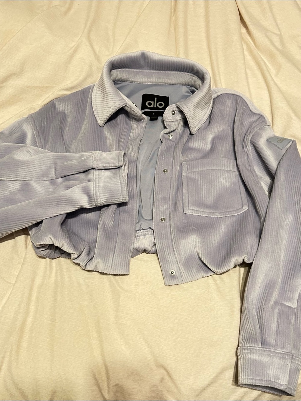 ALO Yoga Cropped Corduroy Jacket in Light Dusty Blue
